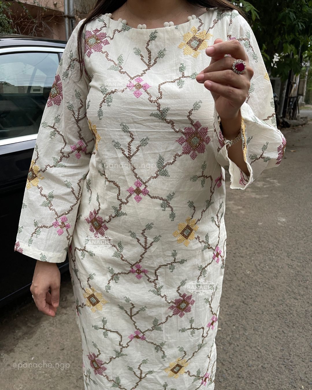 White cross-stitch embroidered Karachi suit