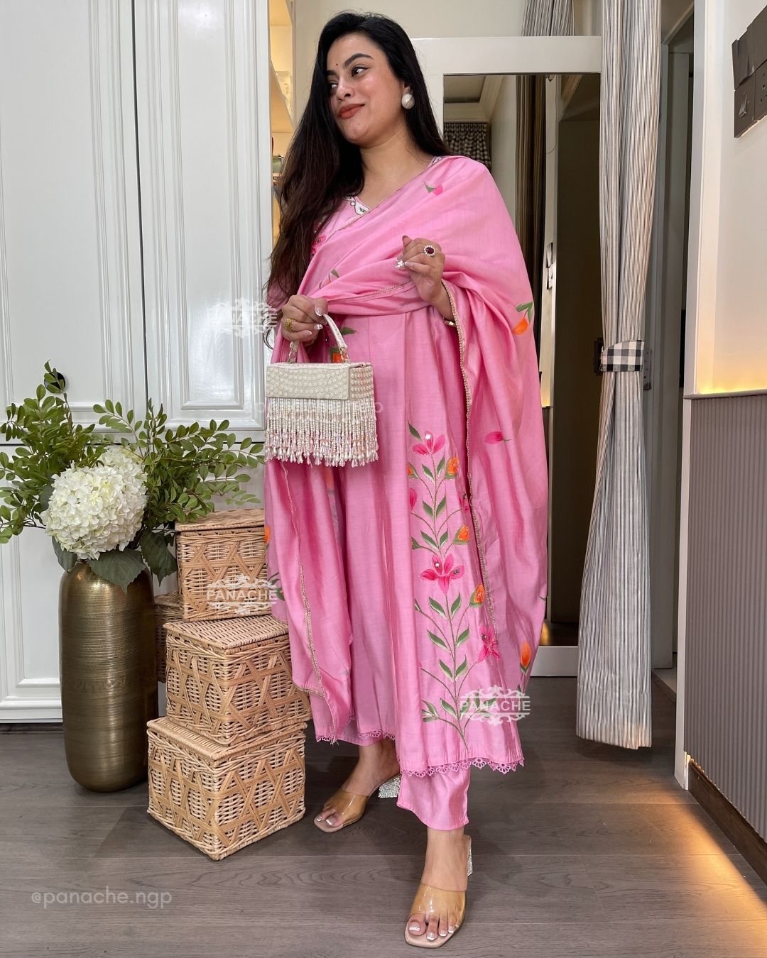 Lotus handpaint Anarkali set