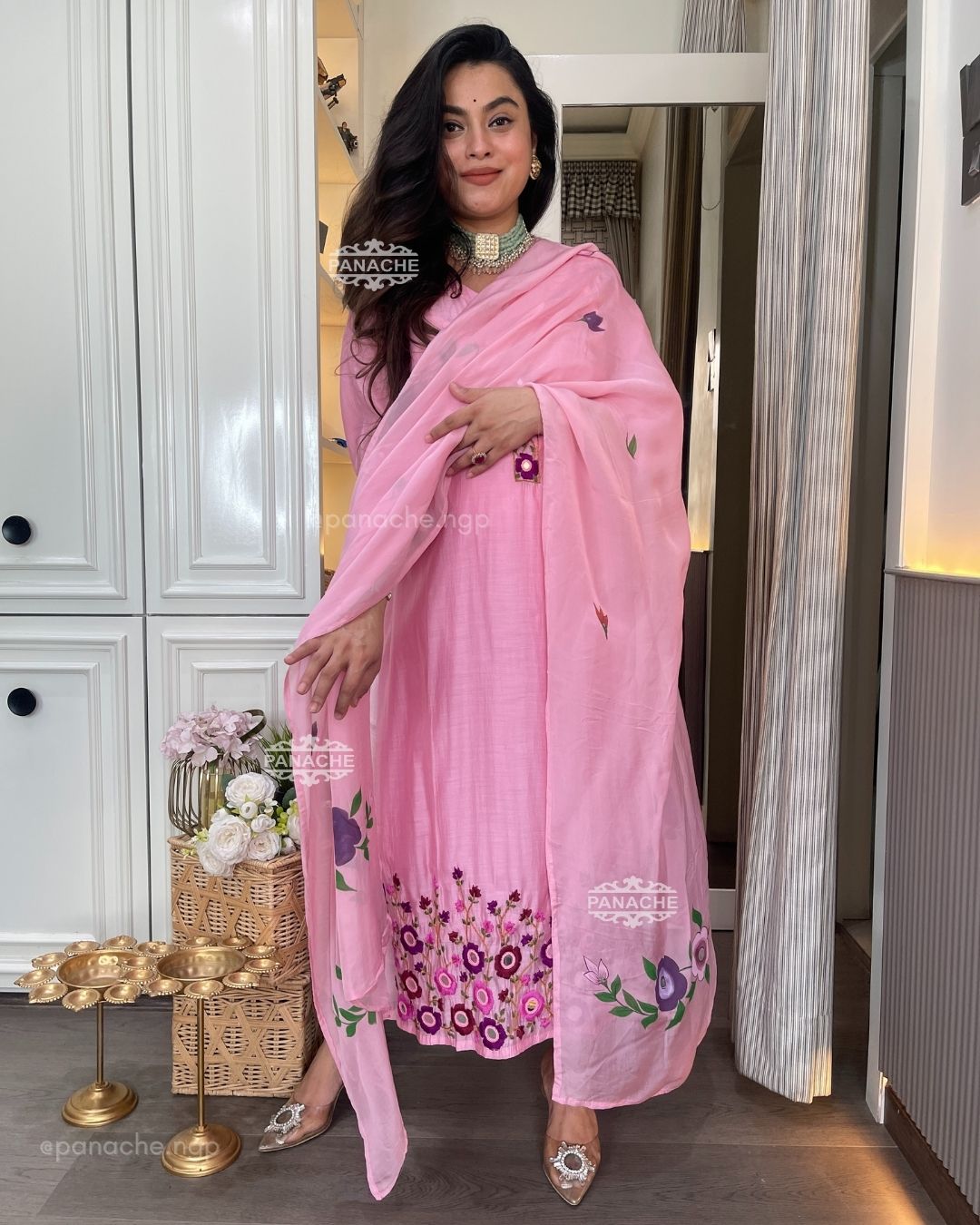 Kashmiri Dabka handpainted and real mirror set