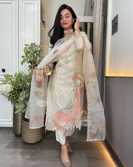 Cream embroidered set