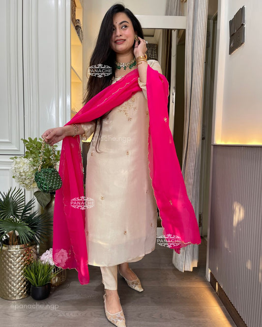 Ivory fuschia suit set