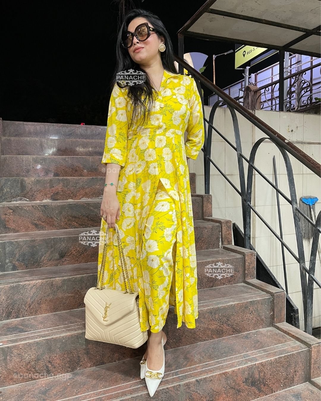 Front slit coord on sunflower yellow