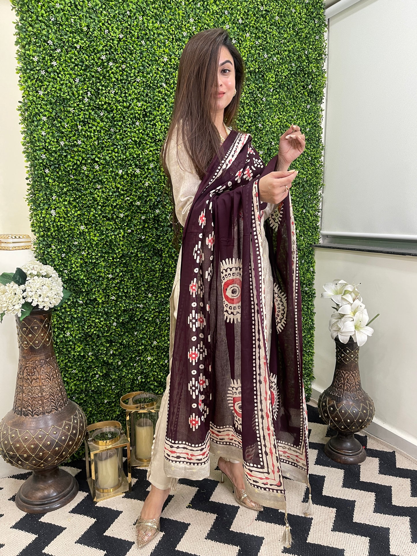 Semi formal set with ikkat dupatta