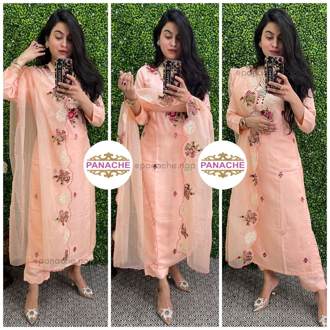 Silk set with beautiful floral embroidery