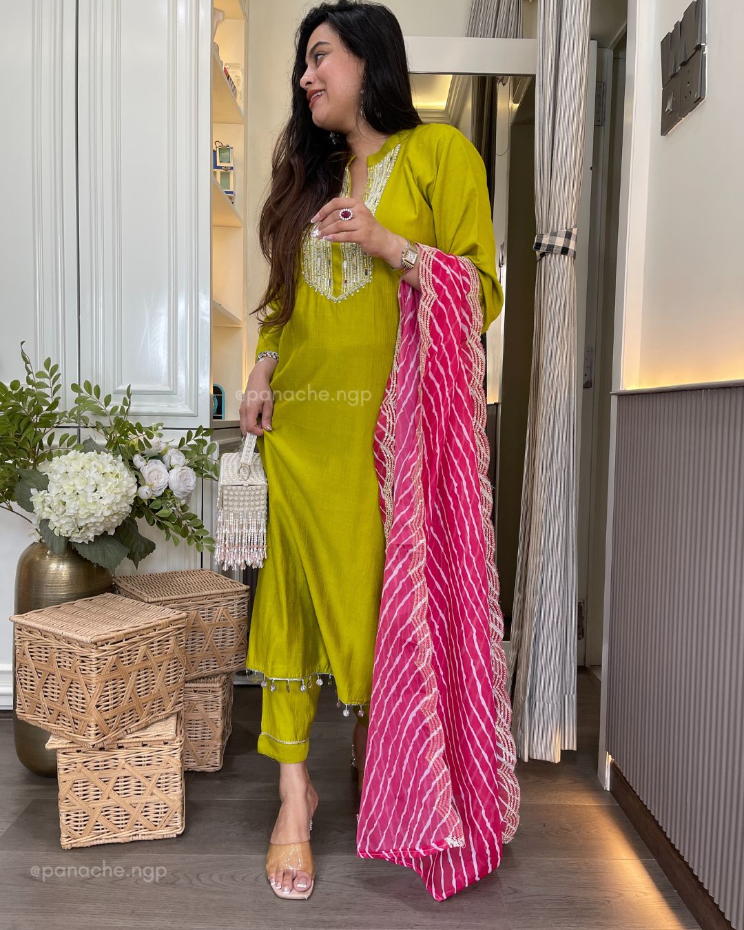 Mirror work leheriyan set