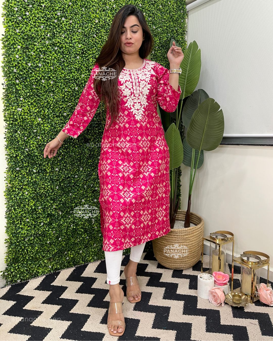 Ikkat Dailywear thread work kurtis in muslin