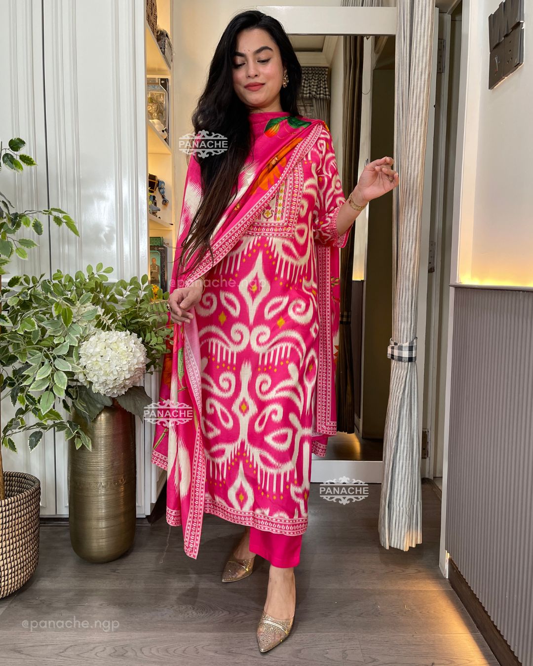 Fuschia Ikkat muslin set