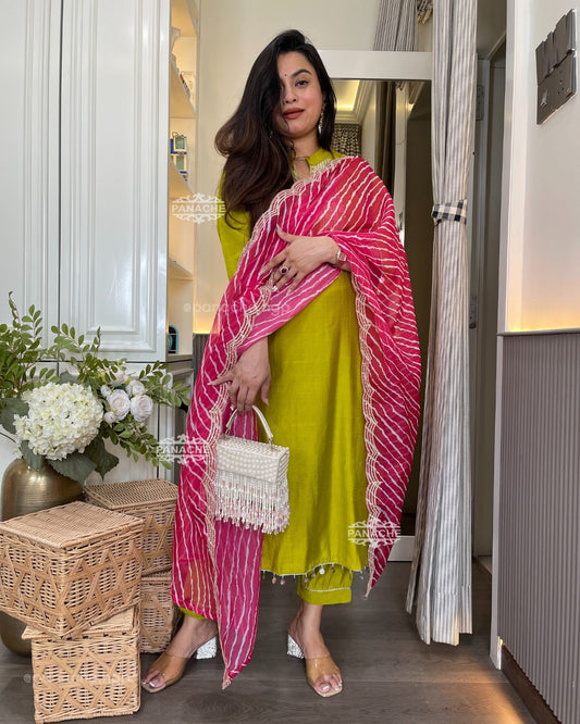 Mirror work leheriyan set