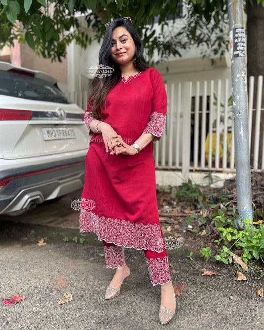 Maroon embroidered coords