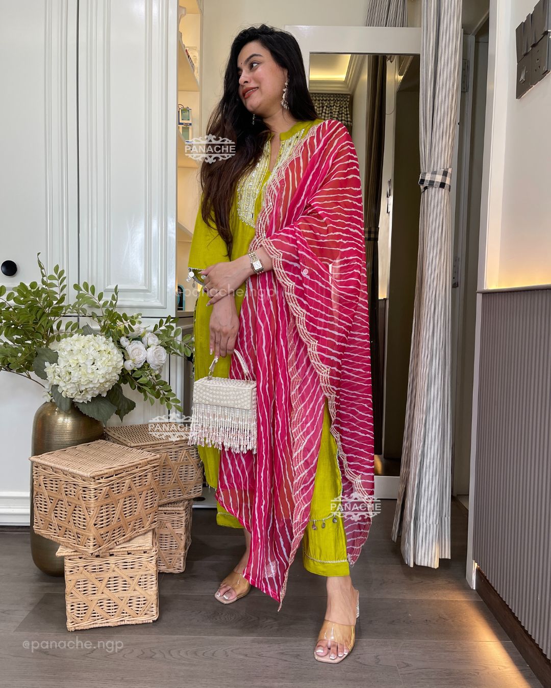 Mirror work leheriyan set