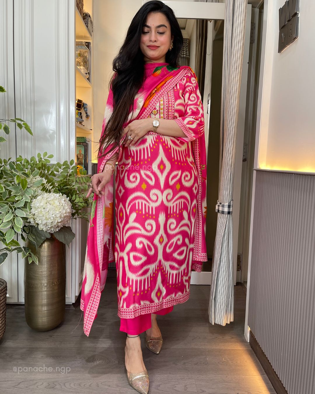 Fuschia Ikkat muslin set