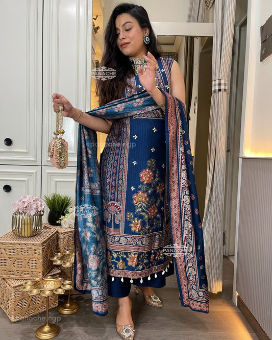 Muslin print on print shells suit