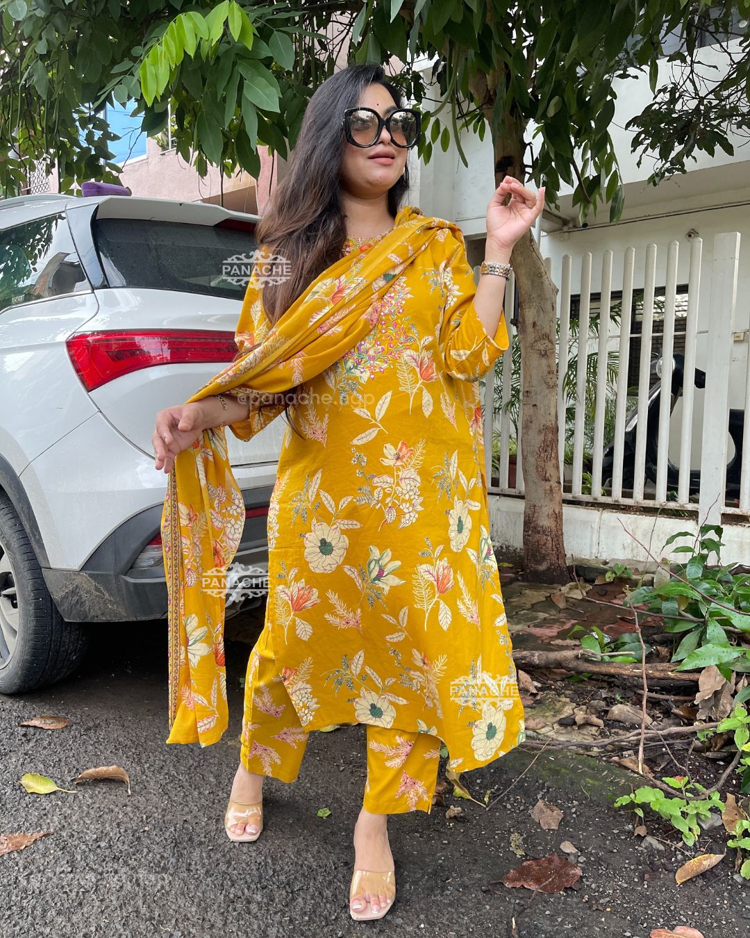 Haldi yellow cotton mul set