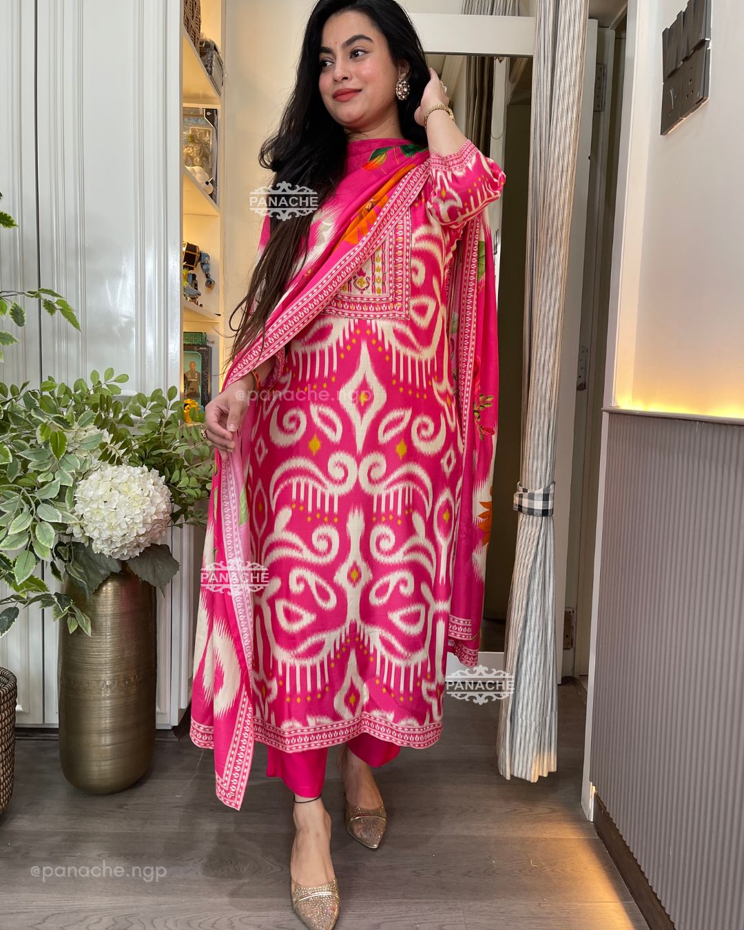 Fuschia Ikkat muslin set