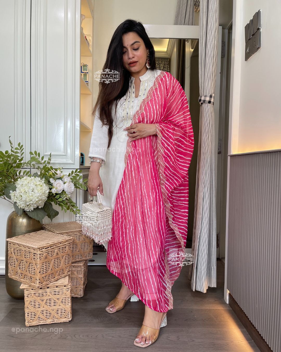 Mirror work leheriyan set