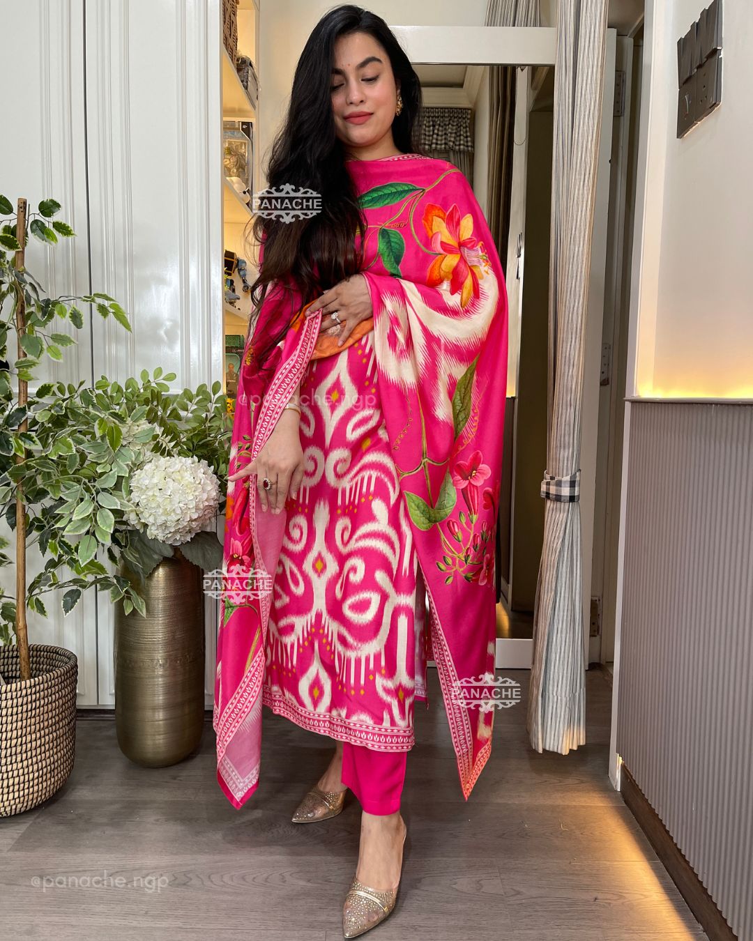 Fuschia Ikkat muslin set