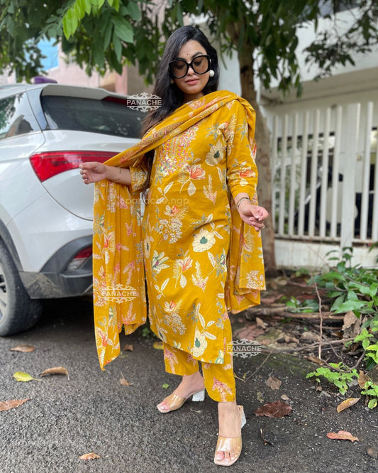 Haldi yellow cotton mul set