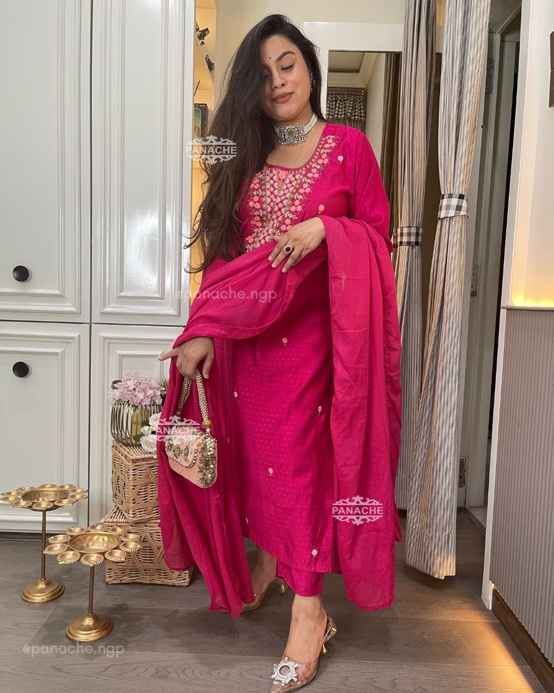 Fuschia cotton suit set