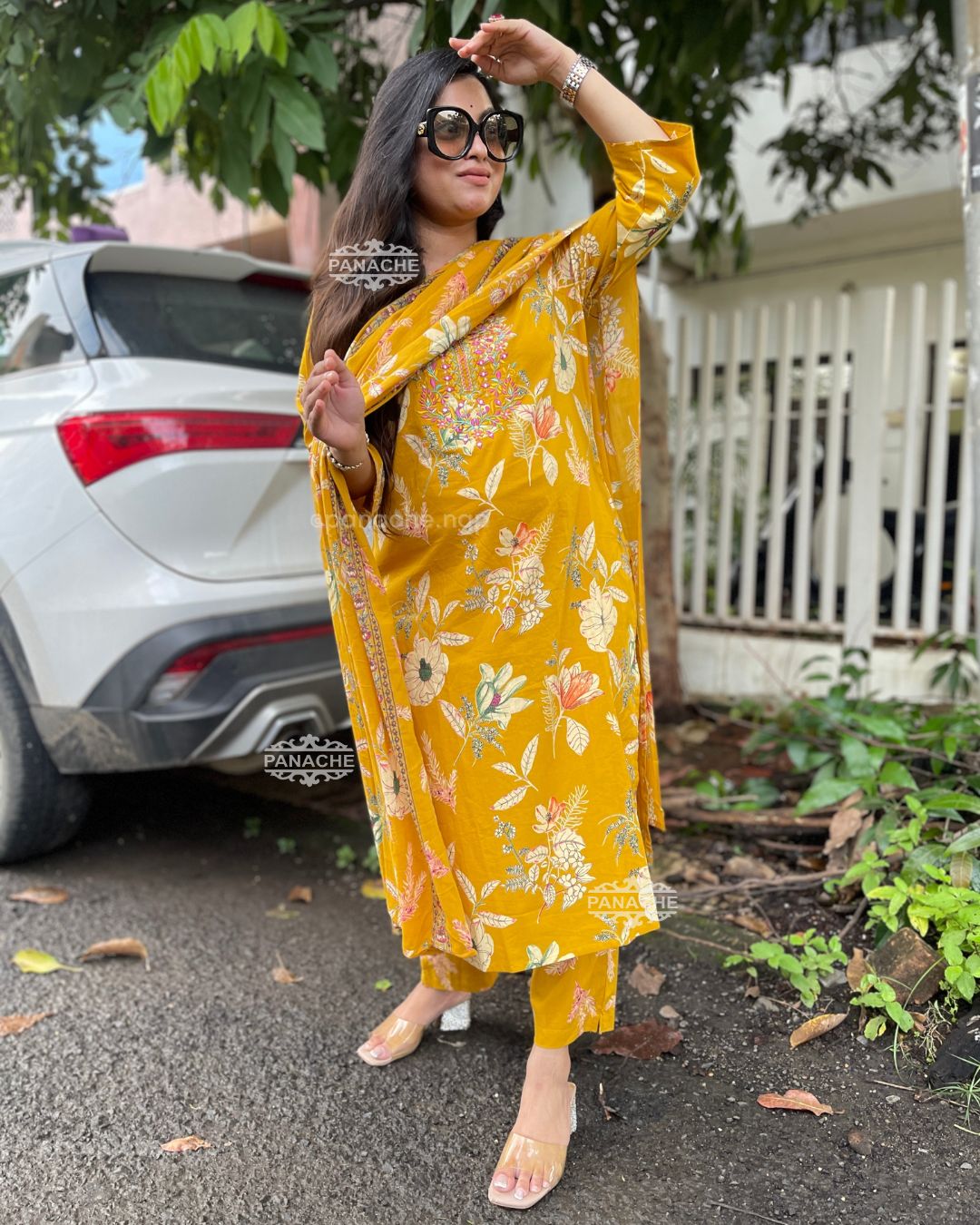 Haldi yellow cotton mul set