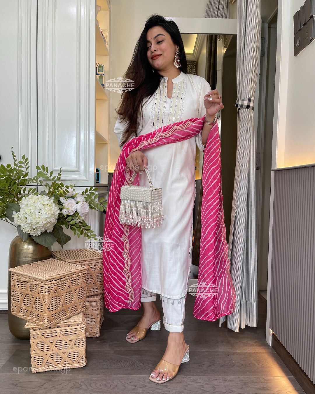 Mirror work leheriyan set