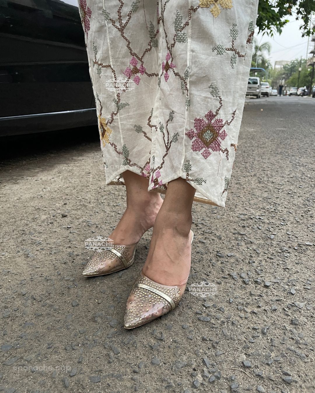 White cross-stitch embroidered Karachi suit