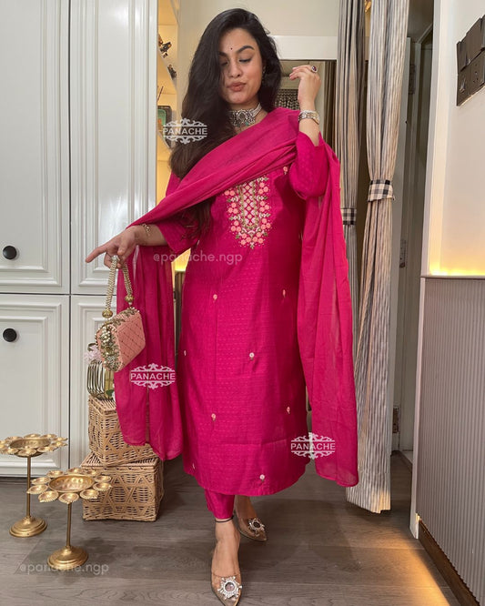 Fuschia cotton suit set