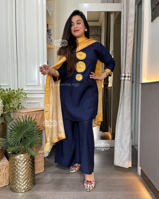 Indigo bright bandhani gajji set