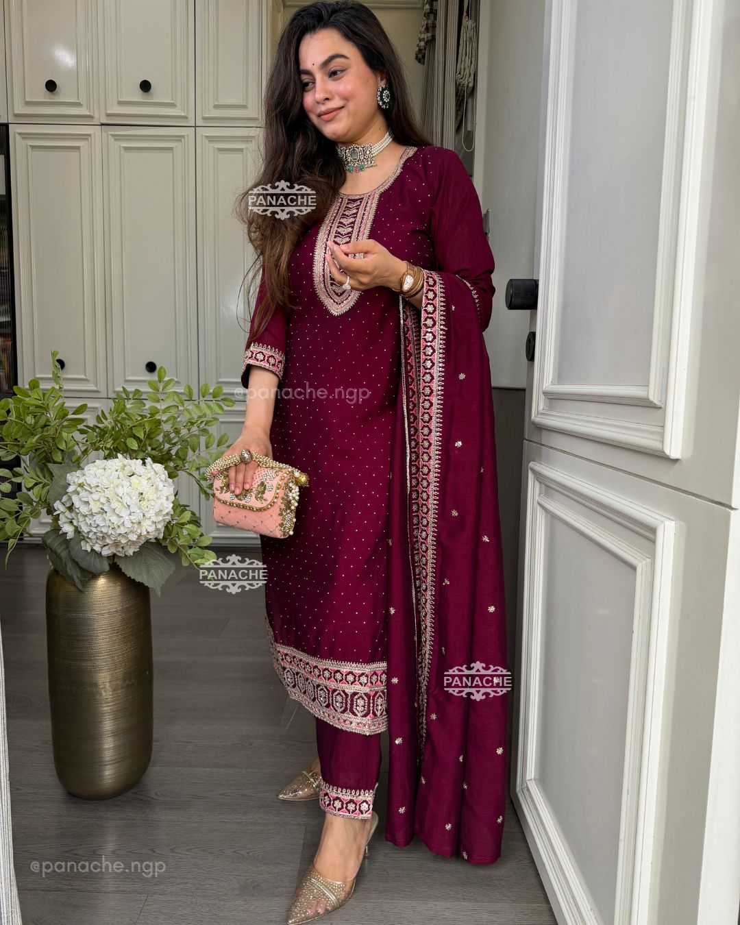 Partywear wine Sitara set