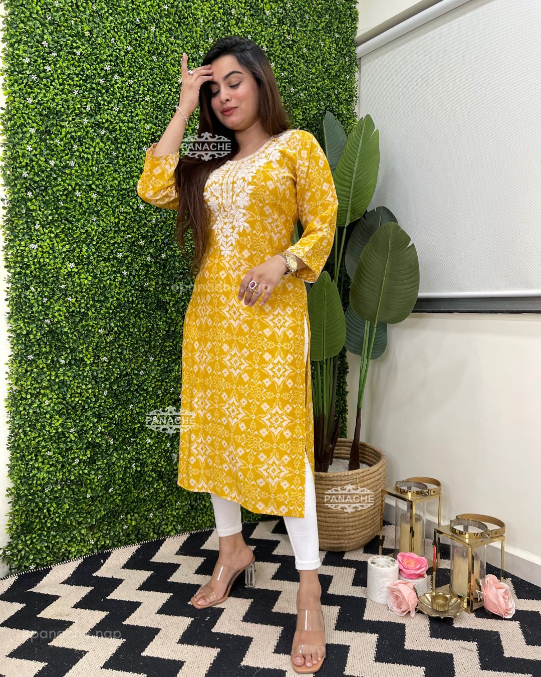 Ikkat Dailywear thread work kurtis in muslin