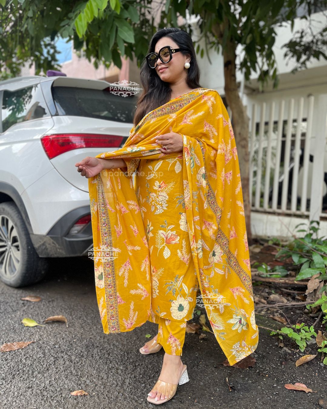 Haldi yellow cotton mul set