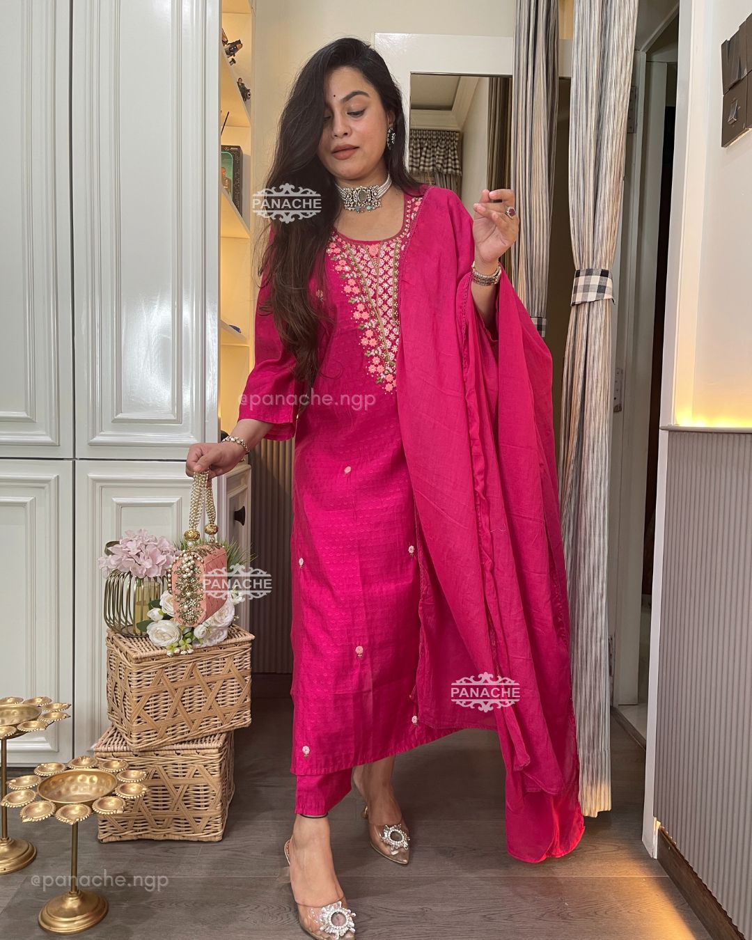 Fuschia cotton suit set
