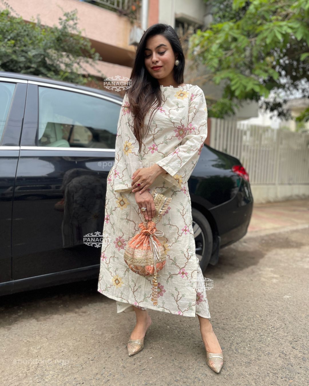 White cross-stitch embroidered Karachi suit