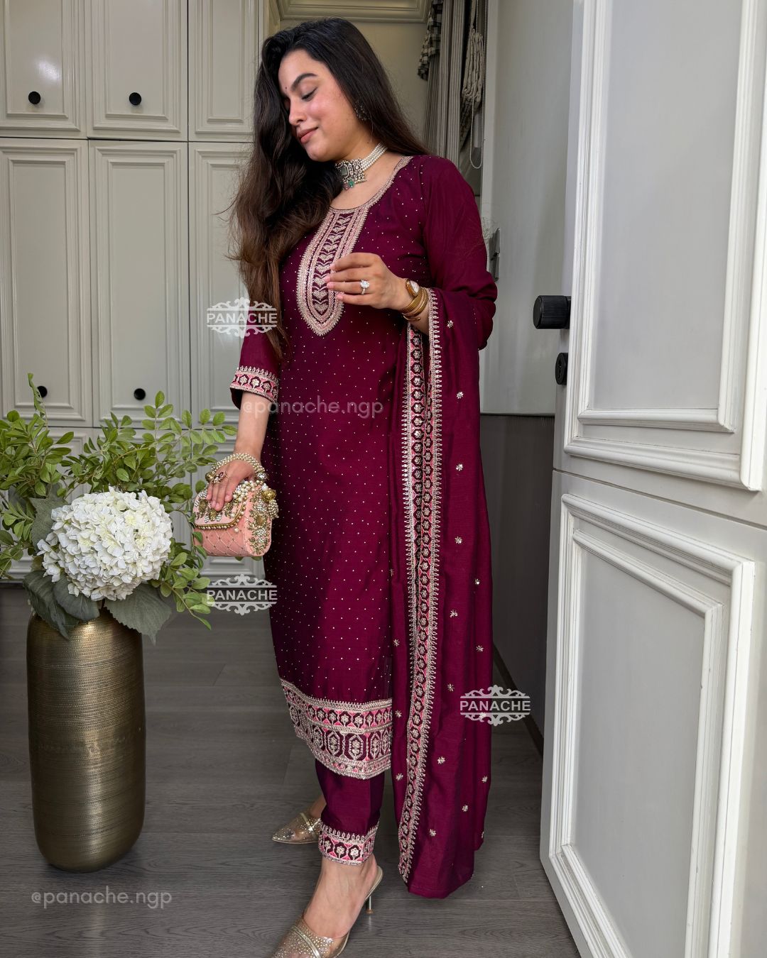 Partywear wine Sitara set