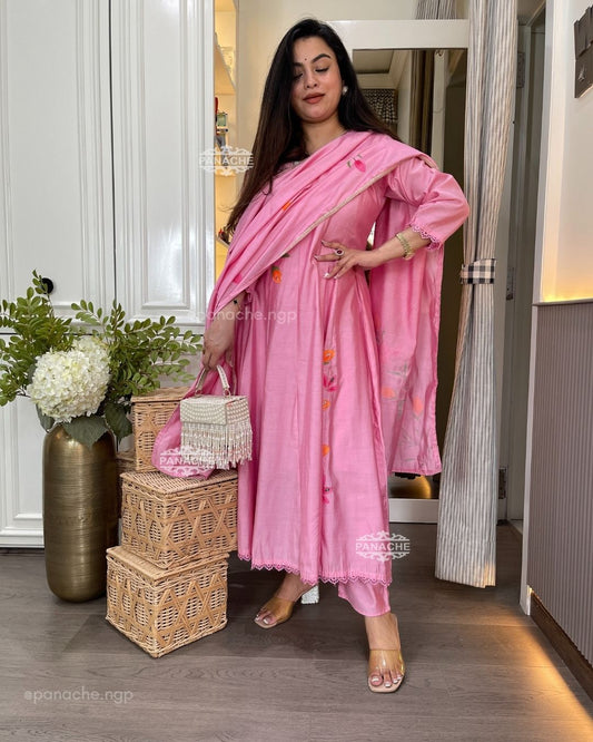 Lotus handpaint Anarkali set