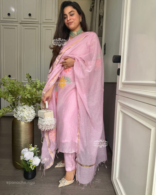 Pastel mul embroidered set