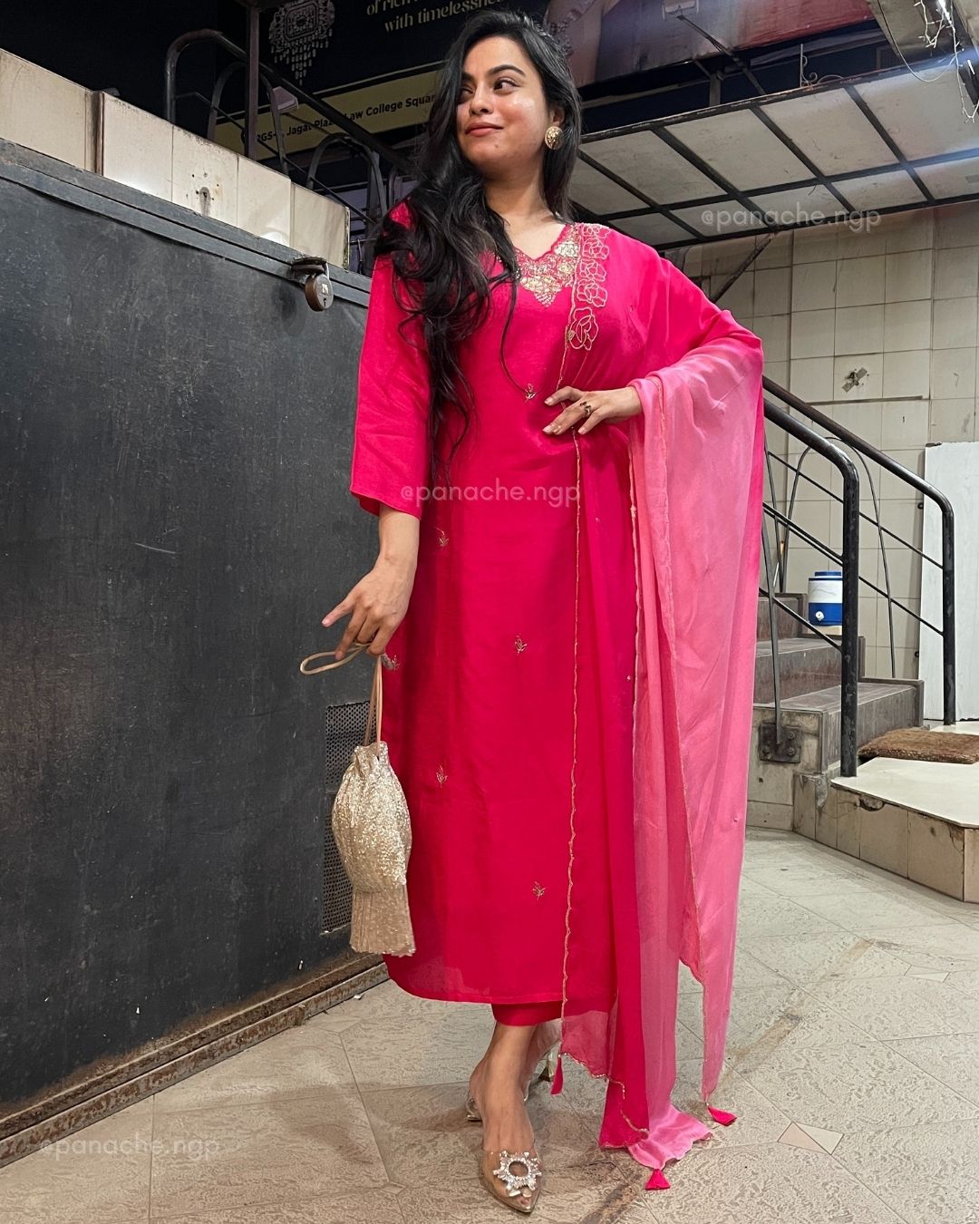 Fuschia pink silk set