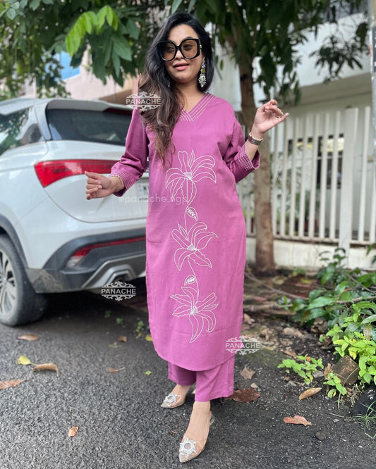 Lilac embroidered coord