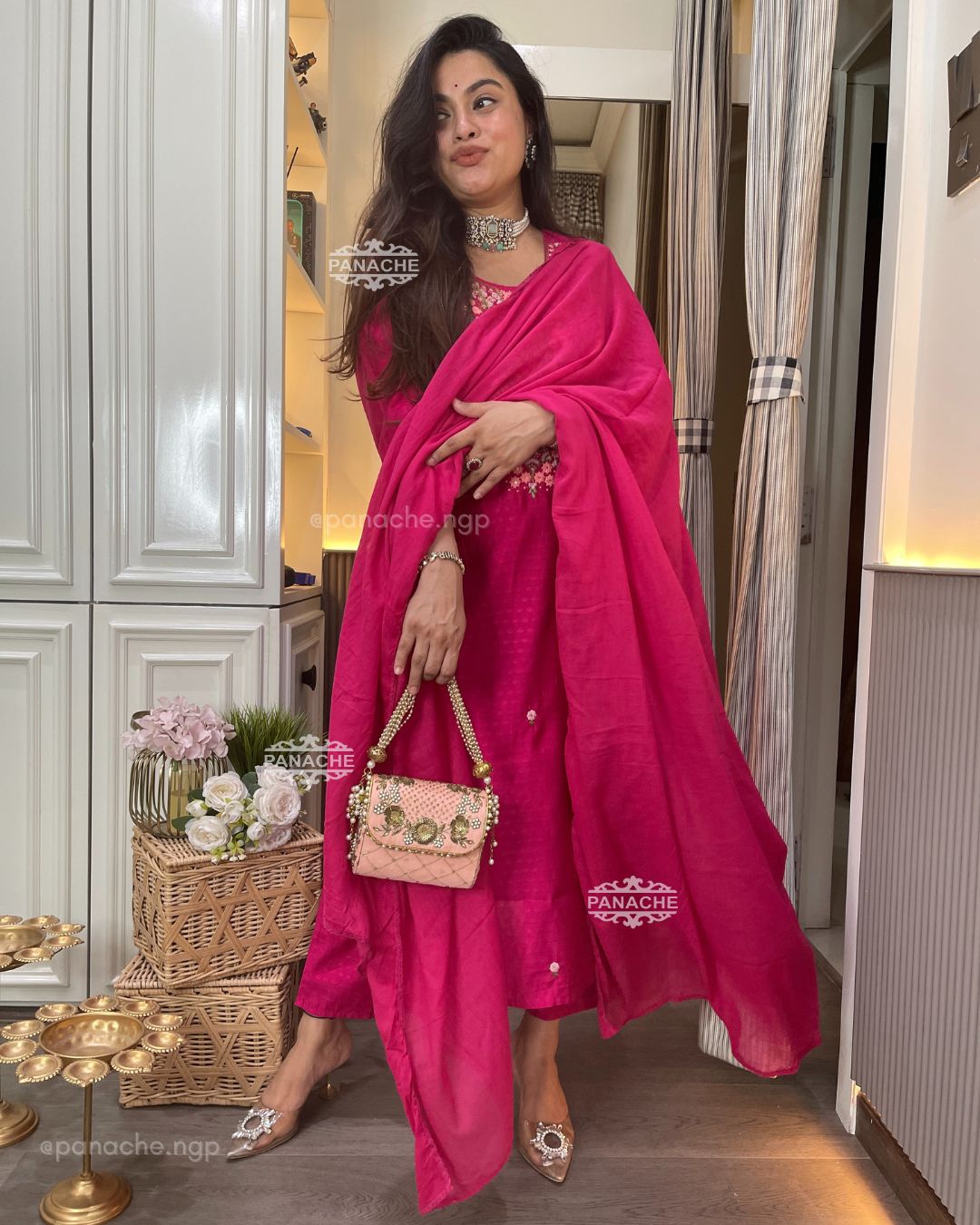 Fuschia cotton suit set