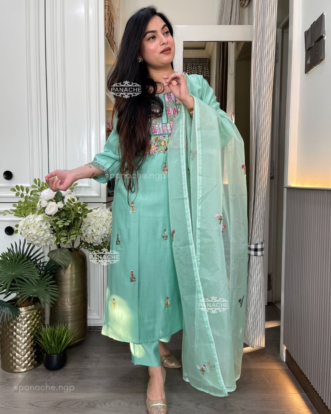 Aura mint frenchknot suit set