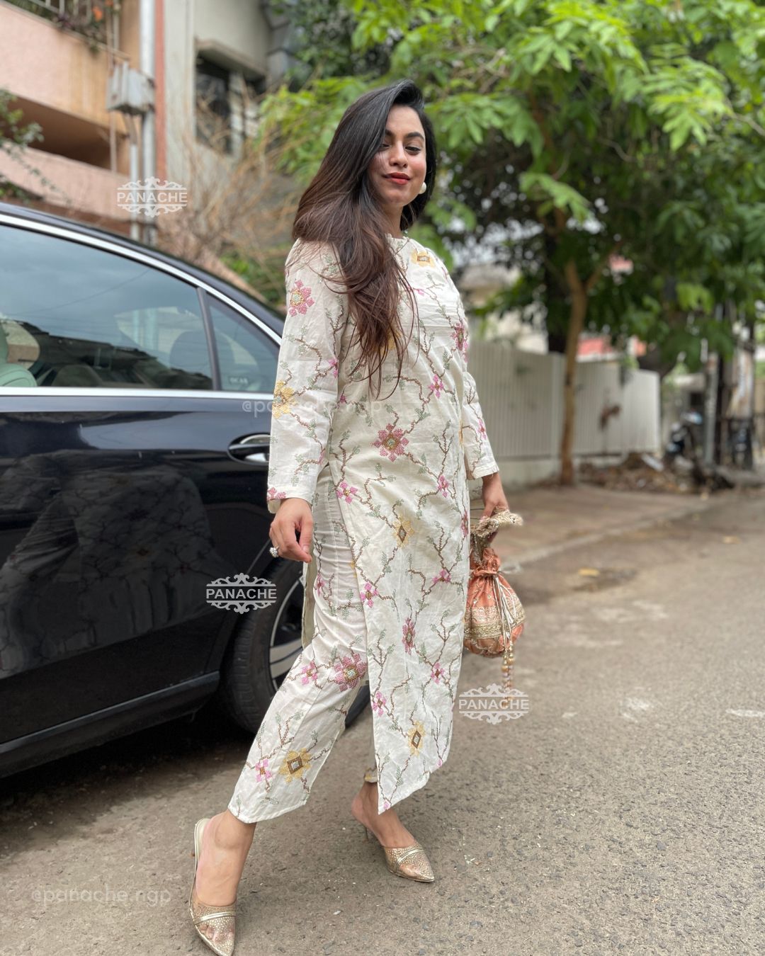 White cross-stitch embroidered Karachi suit