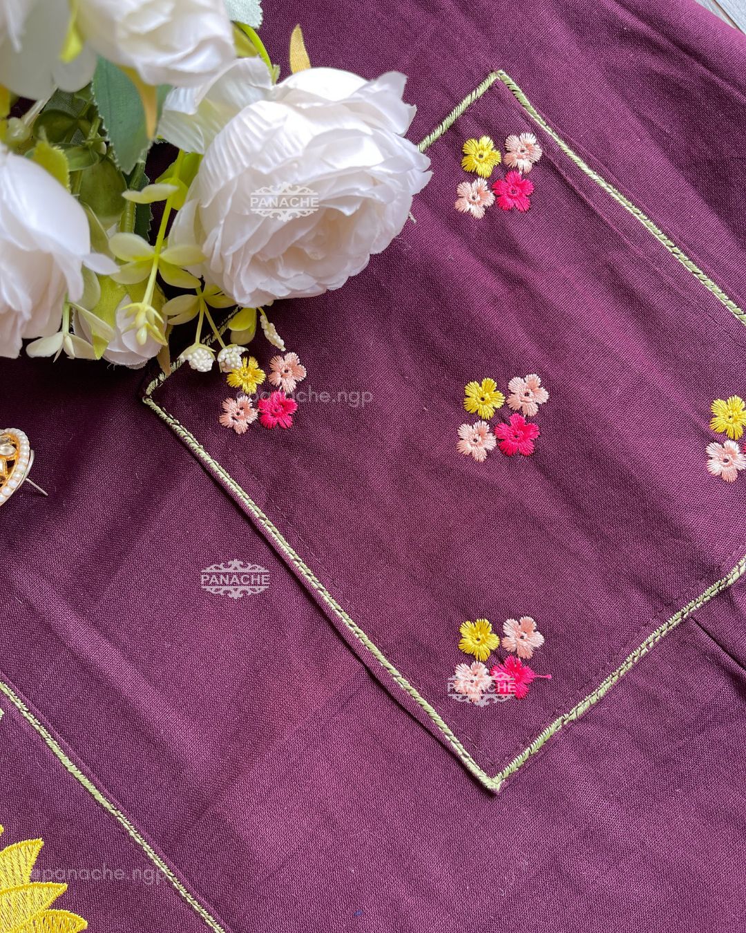 Wine embroidered coord set