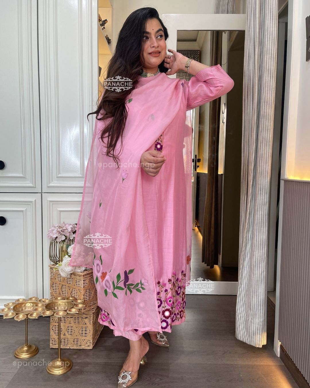 Kashmiri Dabka handpainted and real mirror set