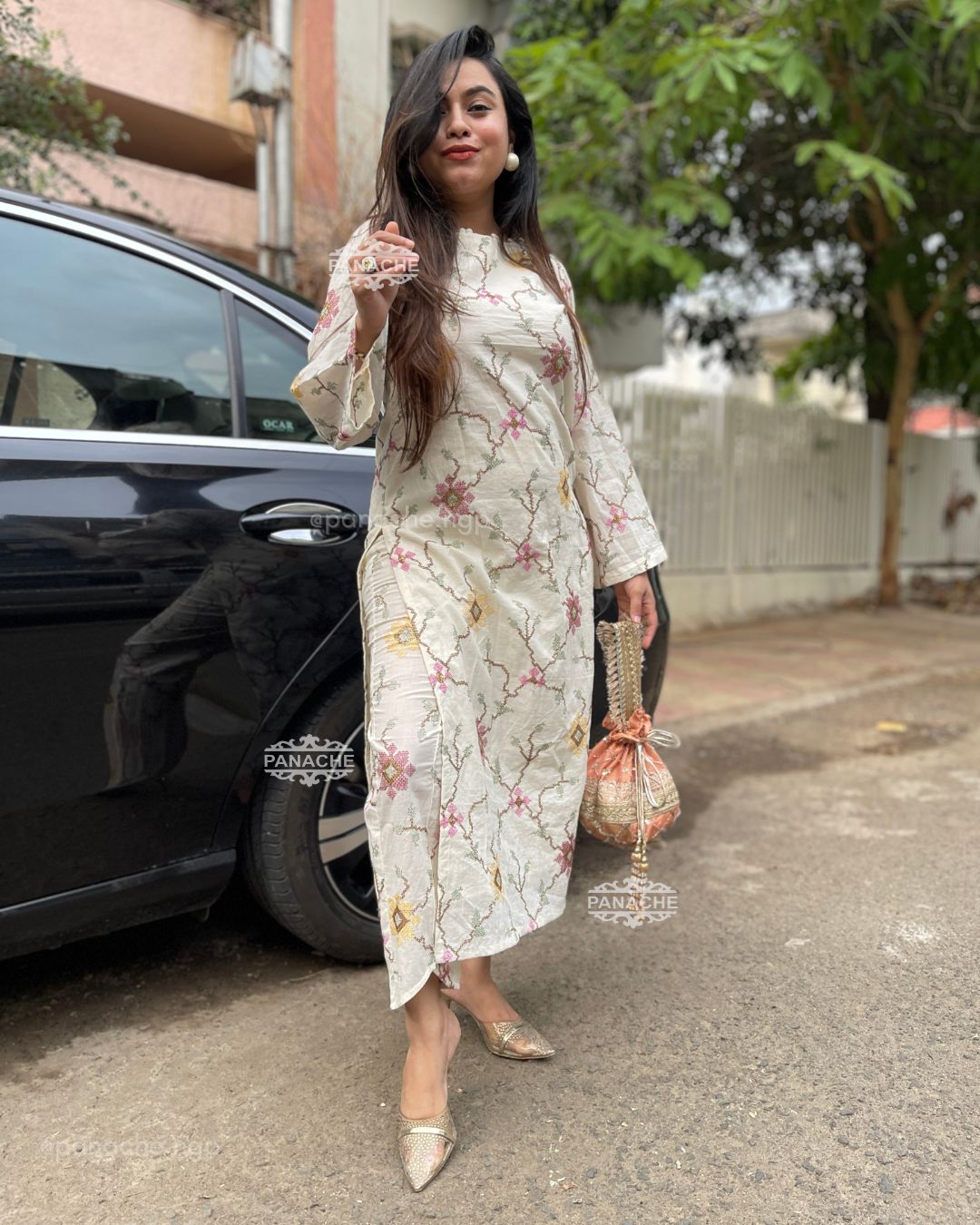 White cross-stitch embroidered Karachi suit