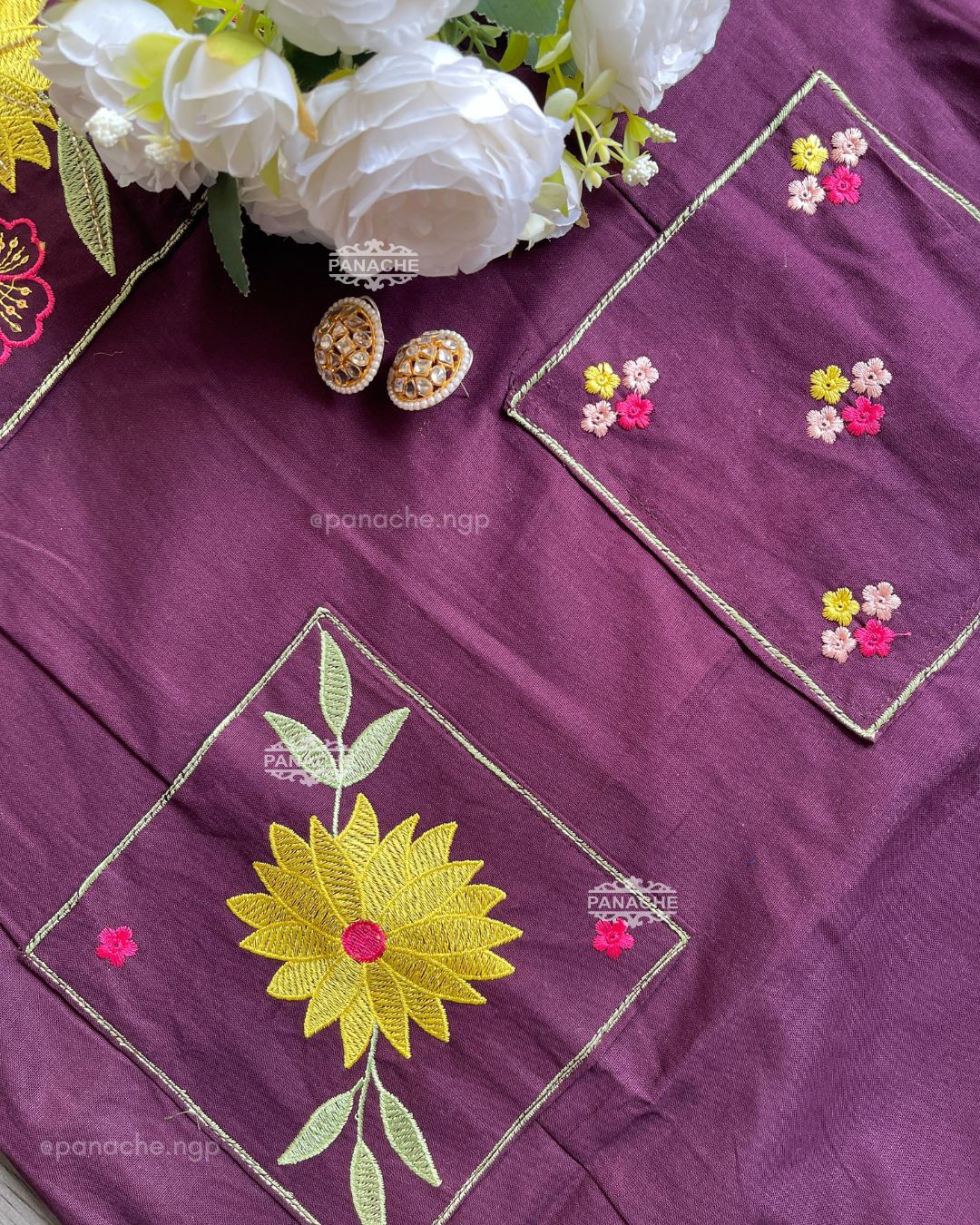 Wine embroidered coord set