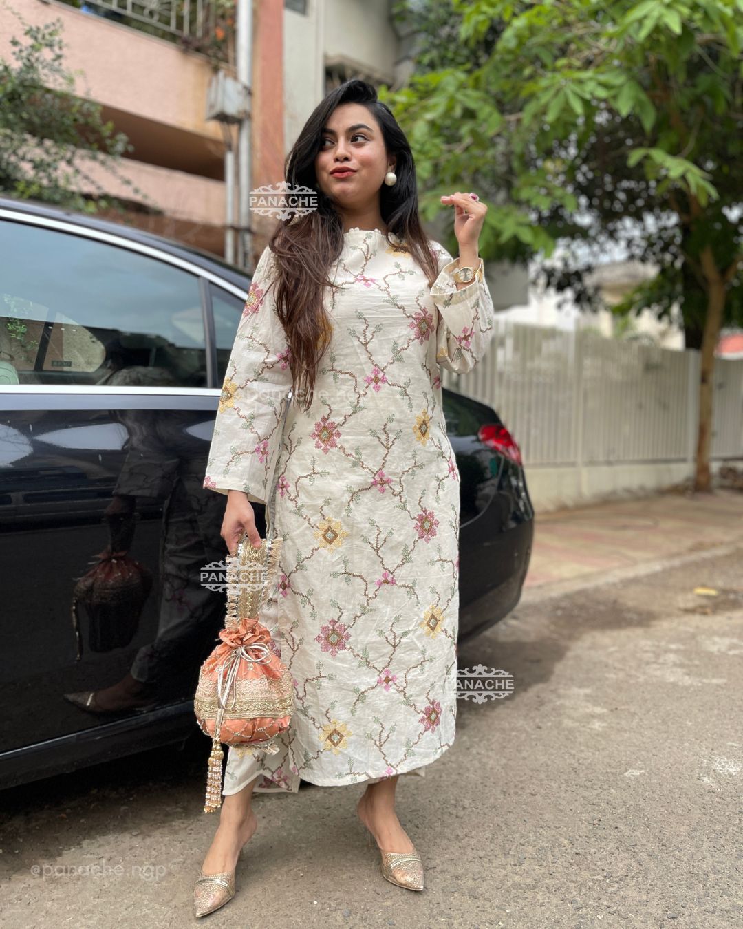 White cross-stitch embroidered Karachi suit