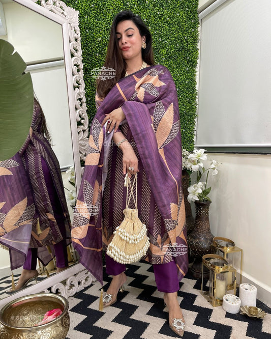 Bandhani mirror Lilac & coral set