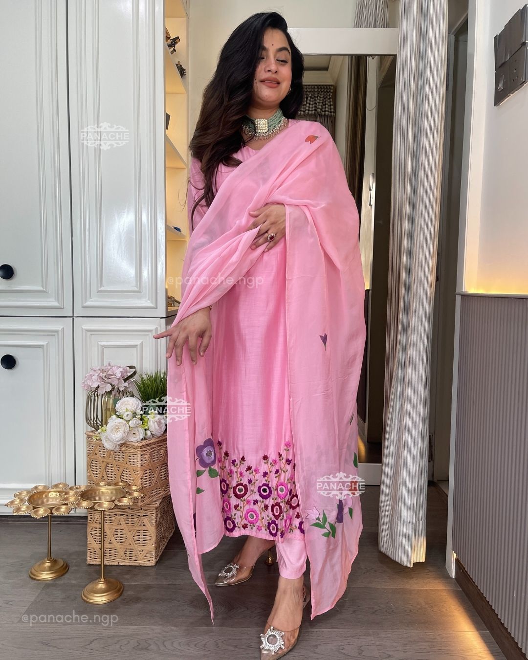 Kashmiri Dabka handpainted and real mirror set