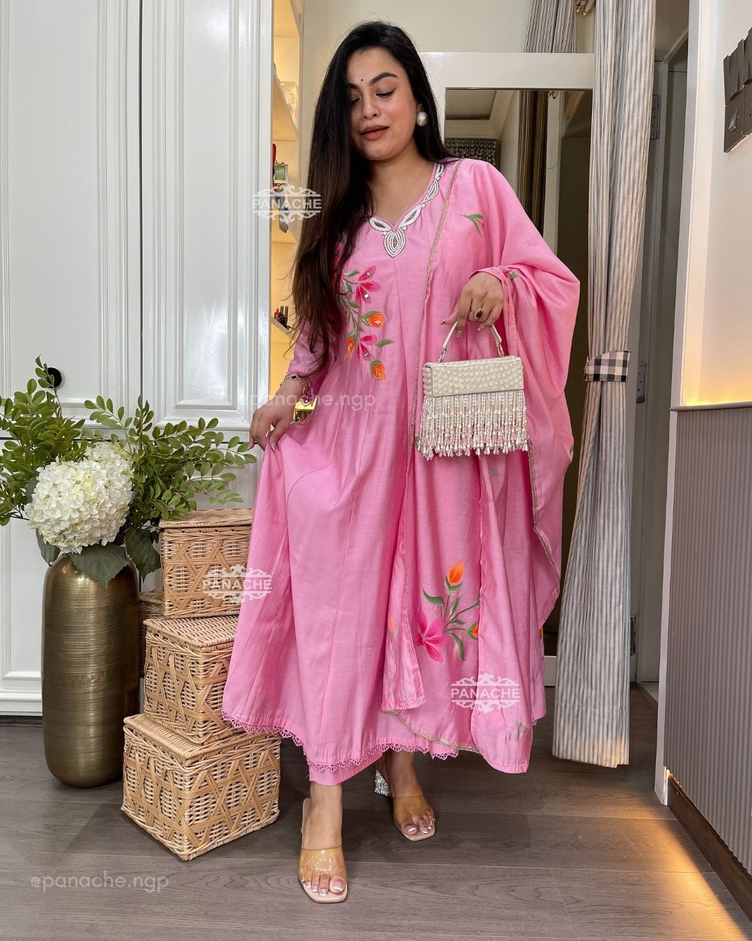 Lotus handpaint Anarkali set