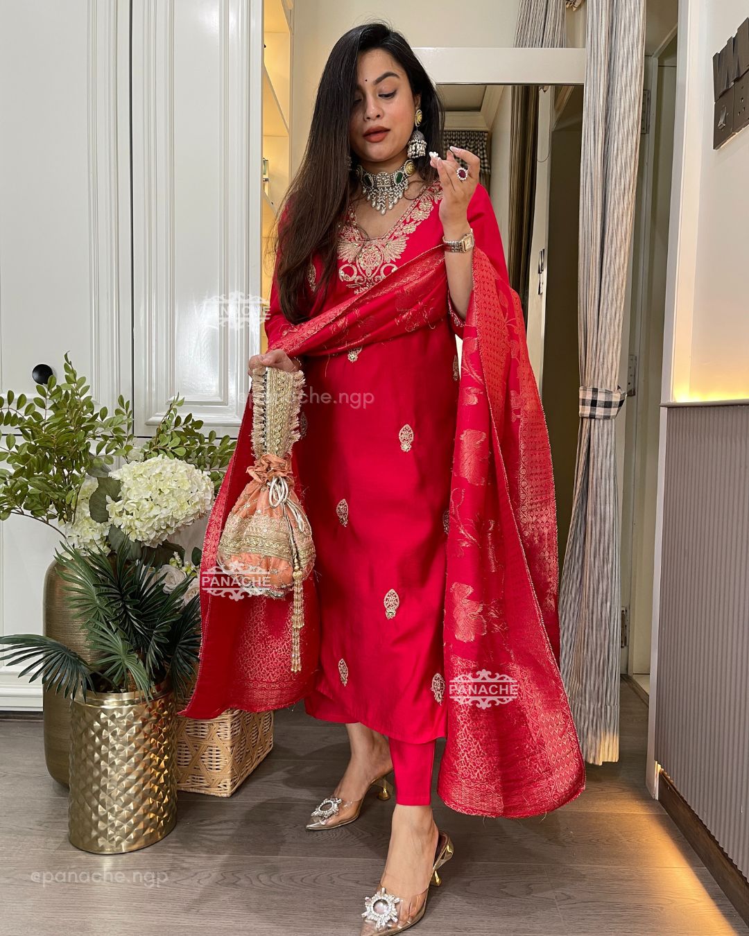 Sindoori red Pittan suit