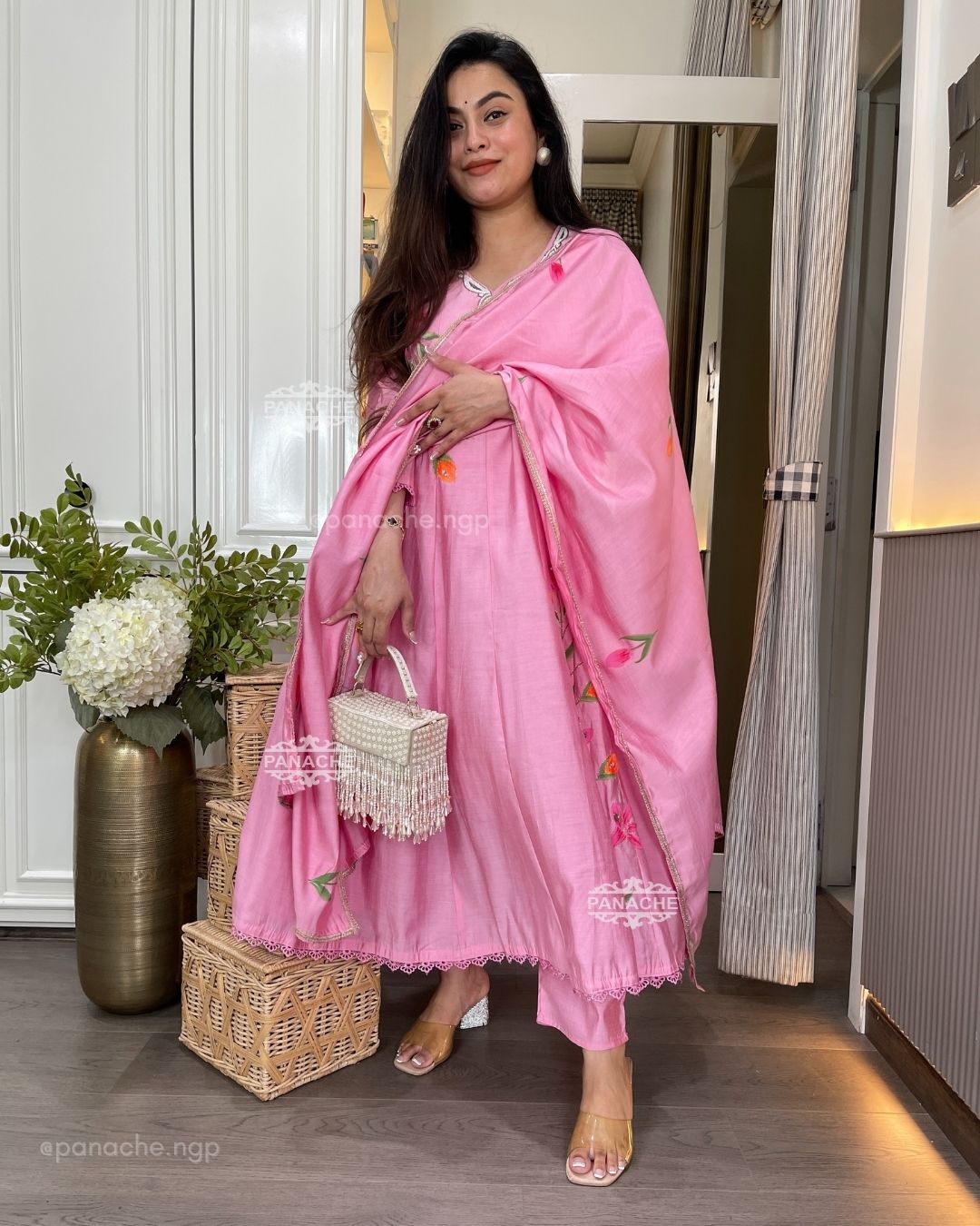 Lotus handpaint Anarkali set